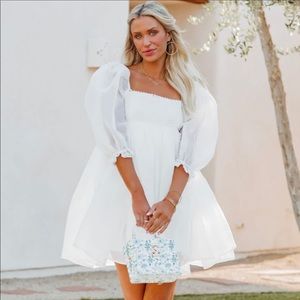 Vici-White Lovers Puff Sleeve Tulle Baby Doll Dress